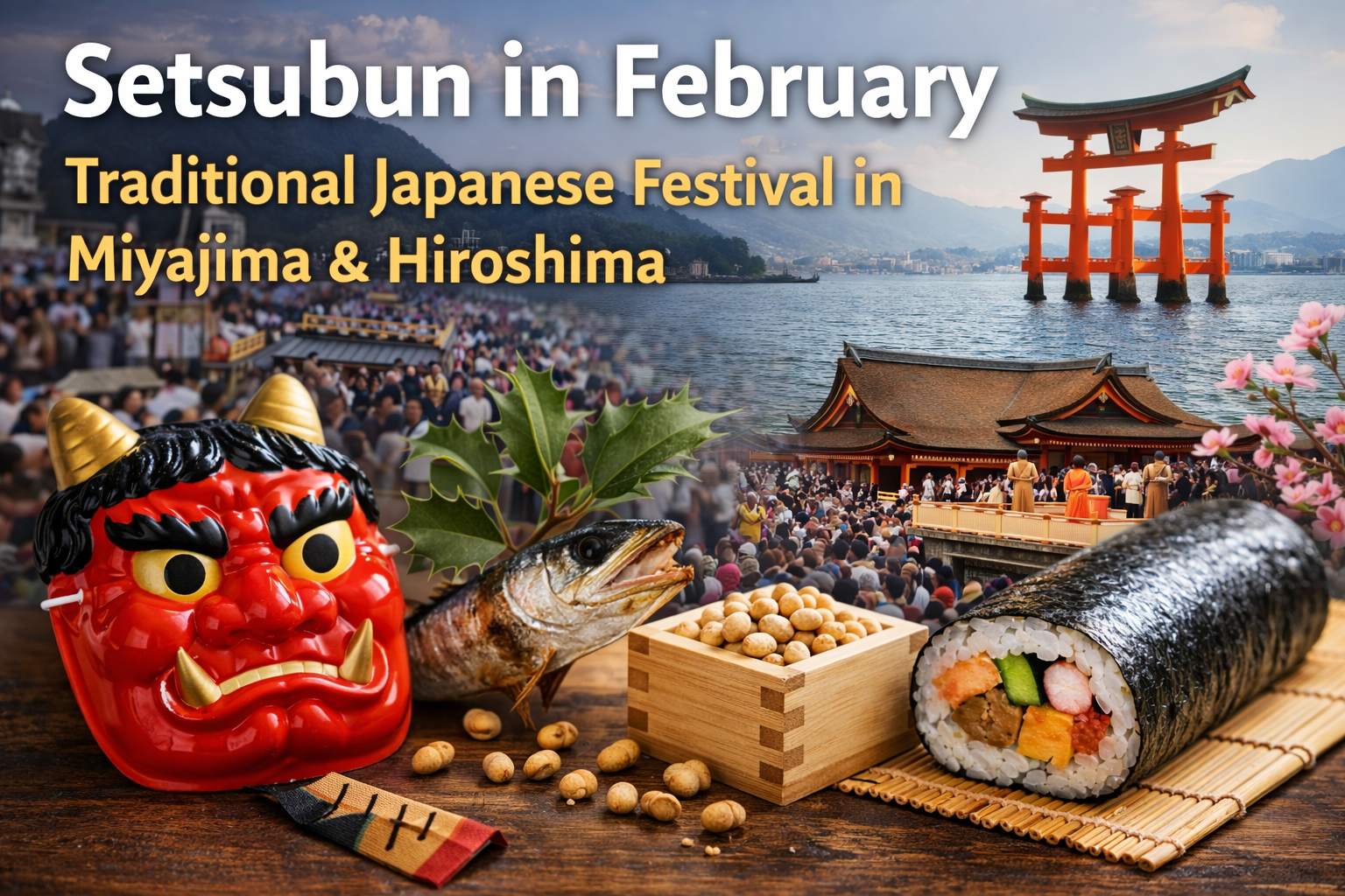 Traditional Setsubun ceremony at Daisho-in Temple on Miyajima Island in Japan